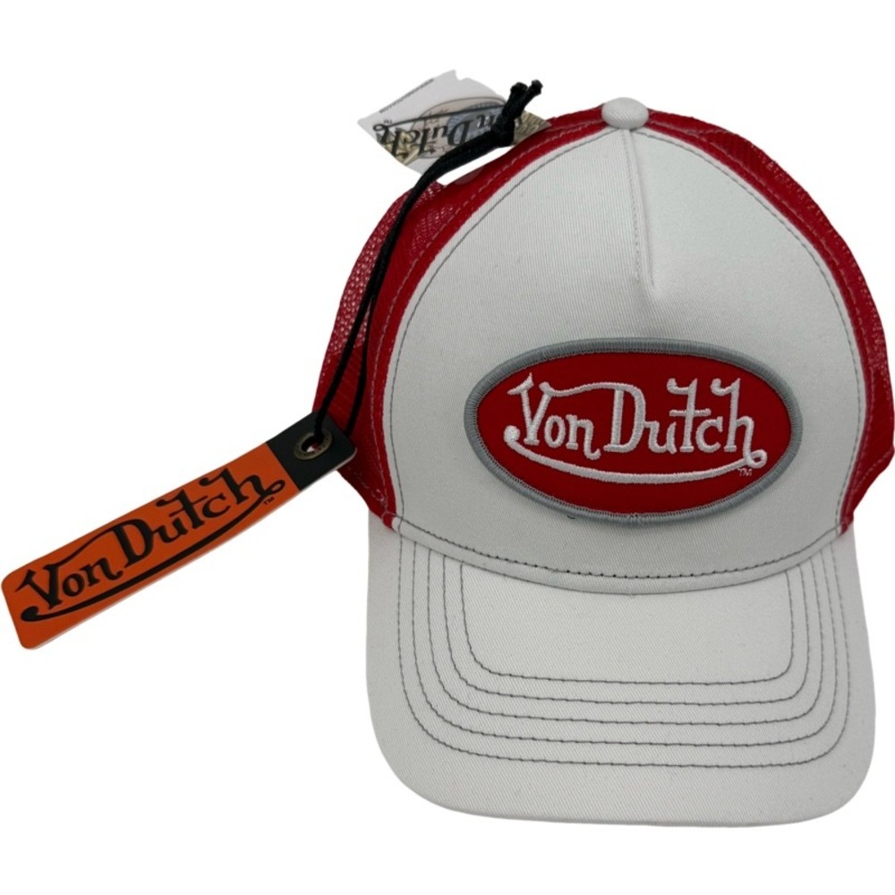 VON DUTCH NEW OS Trucker Hat White Red Mesh Snapback VDHT97 Y2K Streetwear Cap